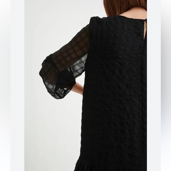 InWear Copenhagen Black Sheer Tiered Babydoll Dress, Balloon Sleeves, Size 4 - Picture 4 of 16